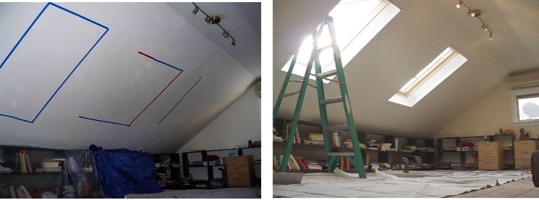 Attic room with two skylights